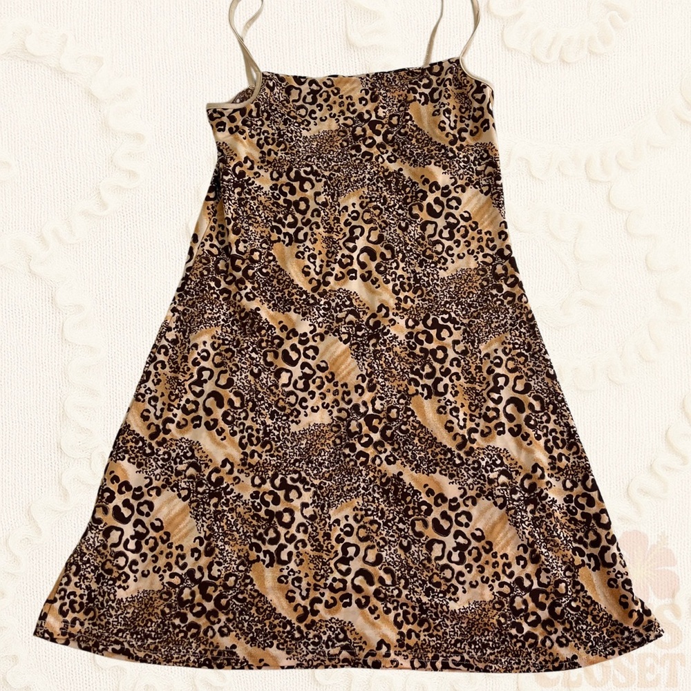 Girls Leopard Print Slip Dress - Brown
